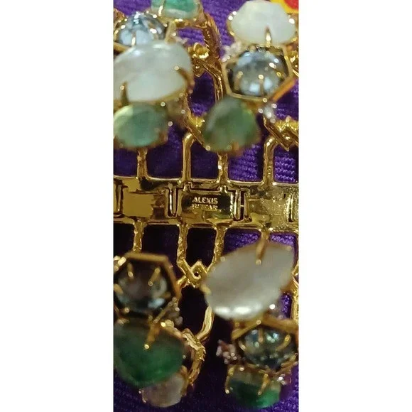 *GOLD RARE VINTAGE ALEXIS BITTAR MOSAIC LUCITE HINGED BRACELET CUFF 14K RHODIUM - Picture 9 of 9